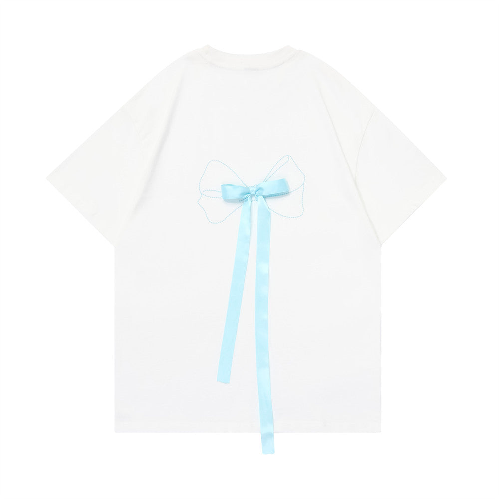 Bow Ribbon Short Sleeve Men And Women