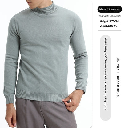 Autumn And Winter High-end Semi-turtleneck Sweater For Men, Solid Color Versatile Lazy Warm Knitted Undershirt