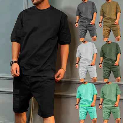 Men's Workwear Multi-pocket Shorts Tracksuit
