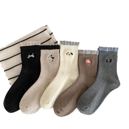 Embroidered Cotton Mid-Calf Socks