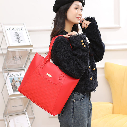 Diamond-Embossed Large-Capacity Tote Bag