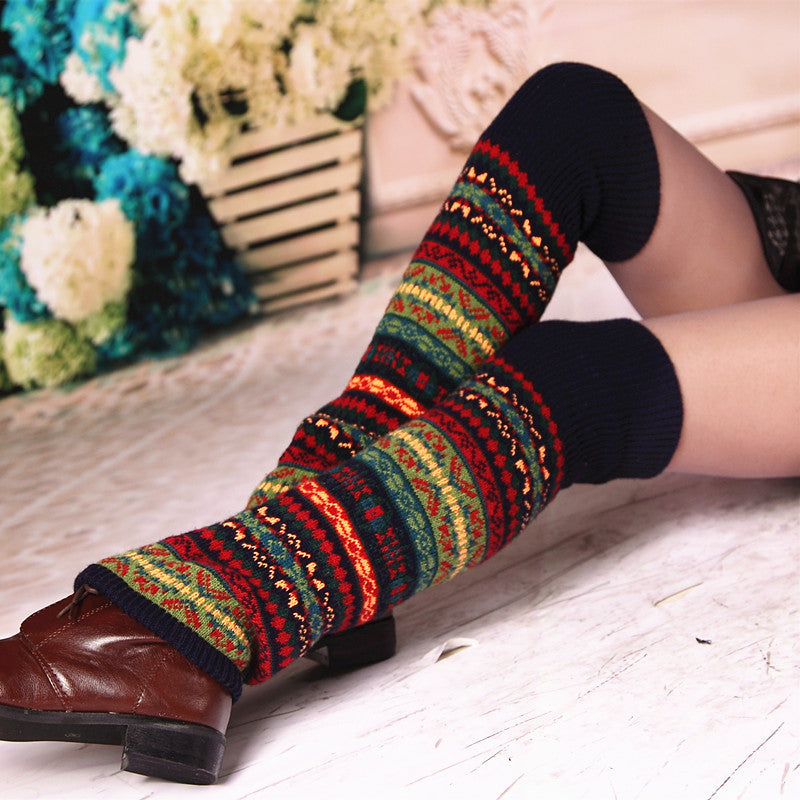 Knitted Chunky Socks AutumnWinter Fluorescent Camo Leg Warmers Womens Over-the-Knee Thermal Boot Cuffs Sock Covers