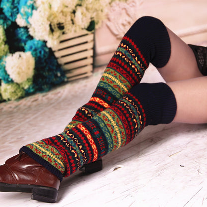 Knitted Chunky Socks AutumnWinter Fluorescent Camo Leg Warmers Womens Over-the-Knee Thermal Boot Cuffs Sock Covers