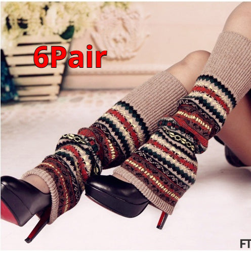 Knitted Chunky Socks AutumnWinter Fluorescent Camo Leg Warmers Womens Over-the-Knee Thermal Boot Cuffs Sock Covers