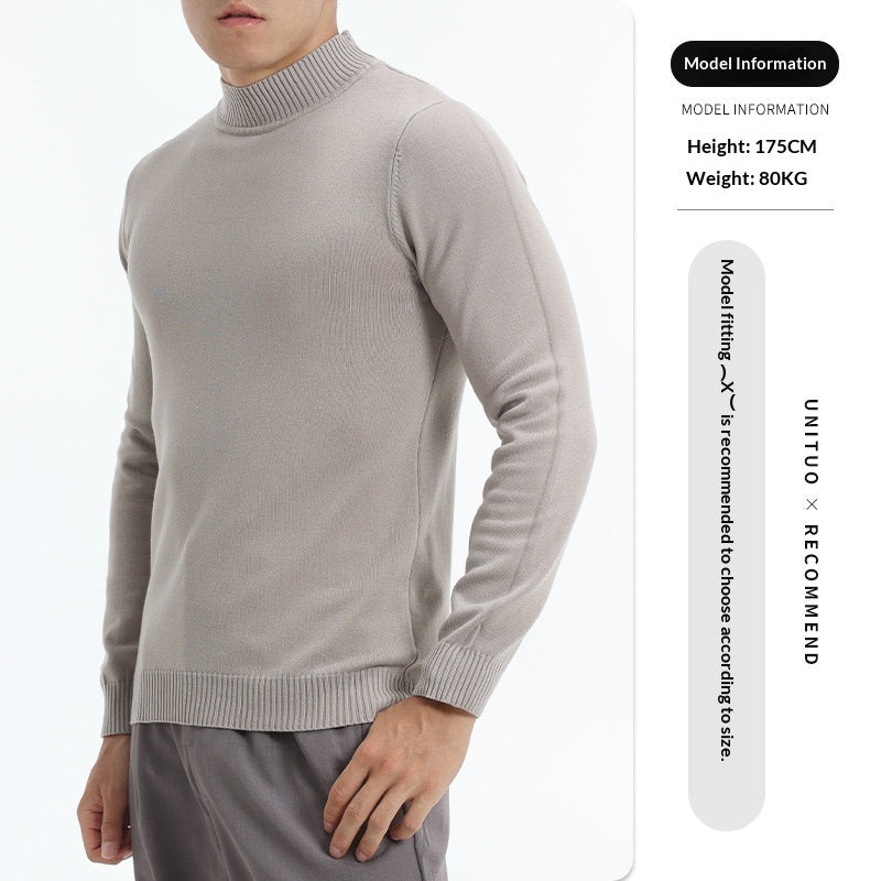 Autumn And Winter High-end Semi-turtleneck Sweater For Men, Solid Color Versatile Lazy Warm Knitted Undershirt