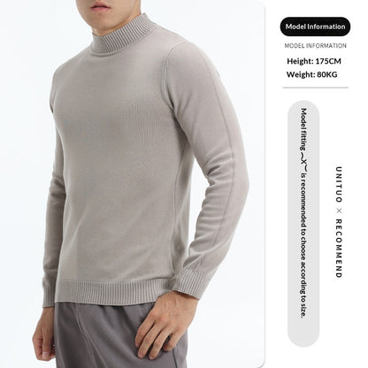 Autumn And Winter High-end Semi-turtleneck Sweater For Men, Solid Color Versatile Lazy Warm Knitted Undershirt