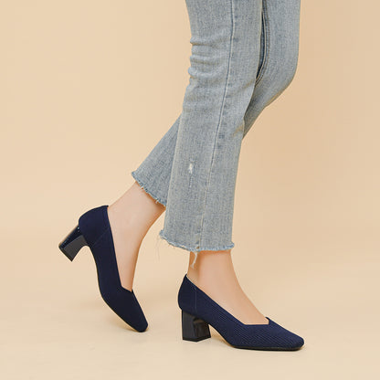 Rough Heeled Square Toe High Heels For Women