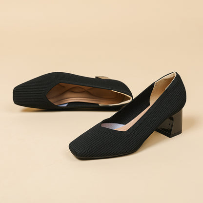 Rough Heeled Square Toe High Heels For Women