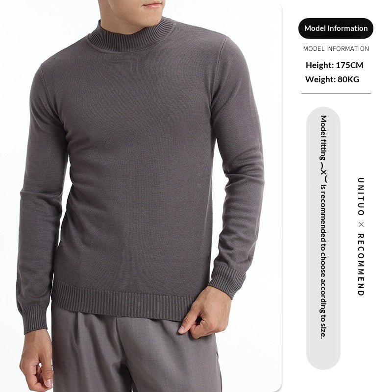 Autumn And Winter High-end Semi-turtleneck Sweater For Men, Solid Color Versatile Lazy Warm Knitted Undershirt