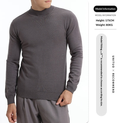 Autumn And Winter High-end Semi-turtleneck Sweater For Men, Solid Color Versatile Lazy Warm Knitted Undershirt