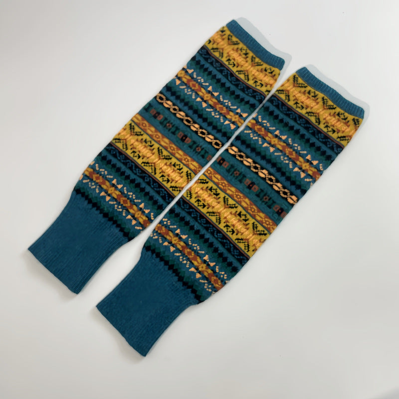 Knitted Chunky Socks AutumnWinter Fluorescent Camo Leg Warmers Womens Over-the-Knee Thermal Boot Cuffs Sock Covers